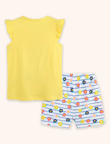 Flower Striped Applique T-shirt Set